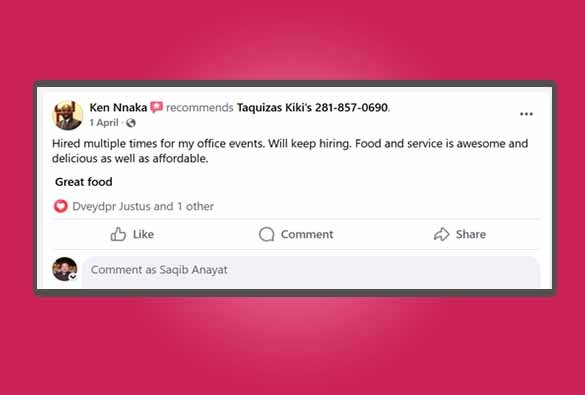Mr. Ken Nnaka Reviews for Taquizas Kiki's