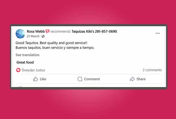 Ms. Rosa Webb Reviews for Taquizas Kiki's